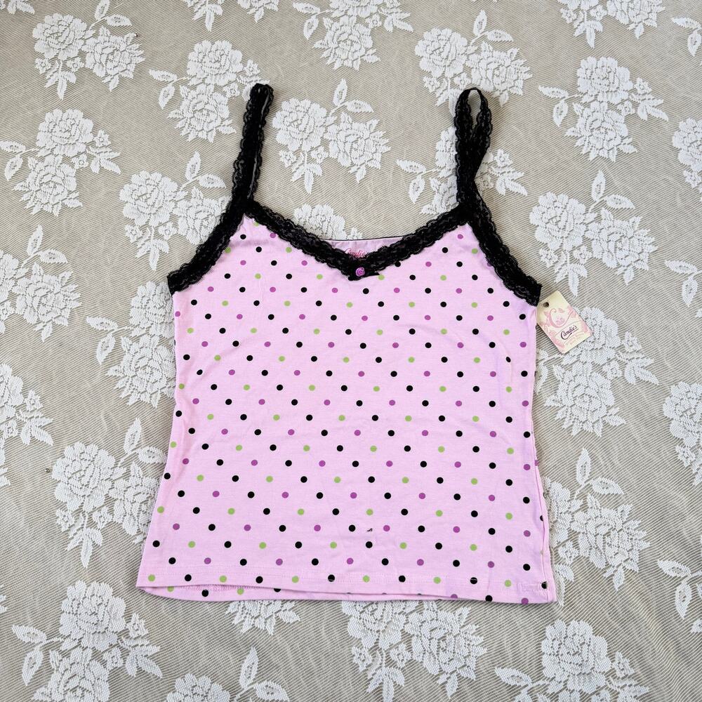 NWT Y2K Candie’s Intimates Pink Polka Dot Lace Cami Top XL